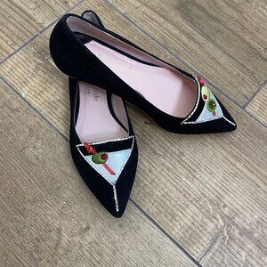 Kate Spade Martini-Inspired Black Velvet Flats Pointed Toe Womens Size 6B